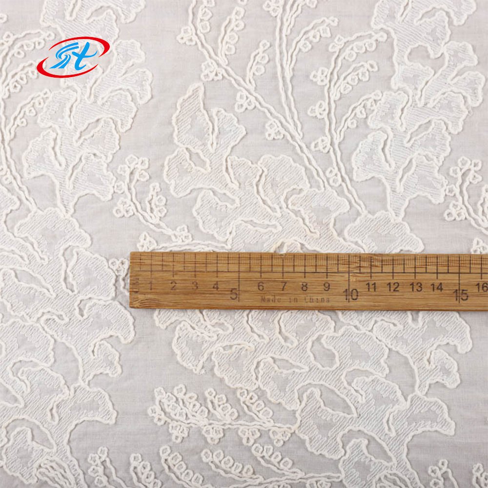 95% Cotton 5% Nylon 3D Embroidery Fabric for Weddings Stylish Lace Fabric