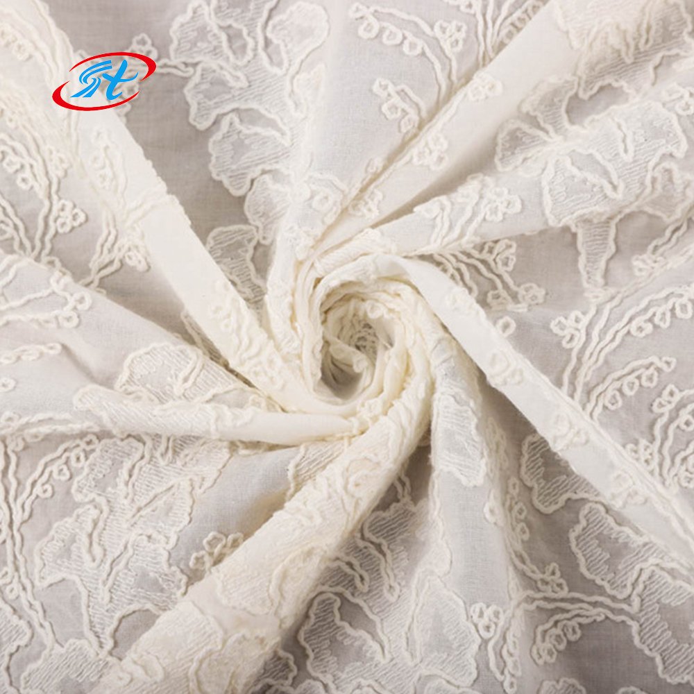 95% Cotton 5% Nylon 3D Embroidery Fabric for Weddings Stylish Lace Fabric