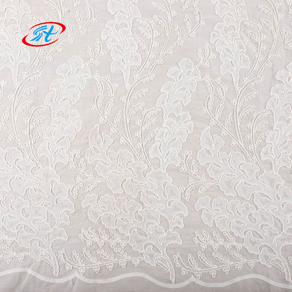 95% Cotton 5% Nylon 3D Embroidery Fabric for Weddings Stylish Lace Fabric