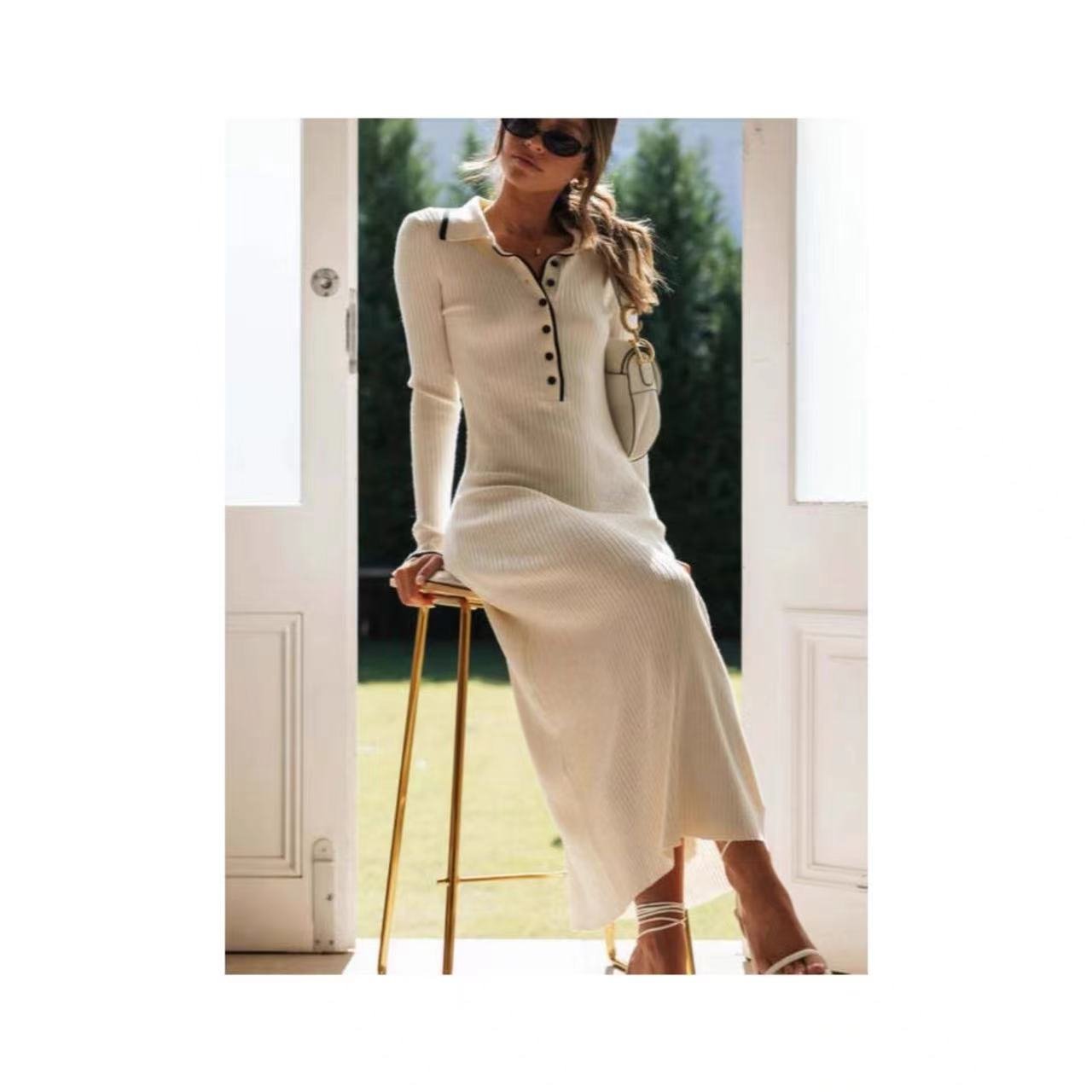 Fashion Casual Dress Women's V Neck Ribbed Knit Maxi Dress Sexy Bodycon Women's Dresses