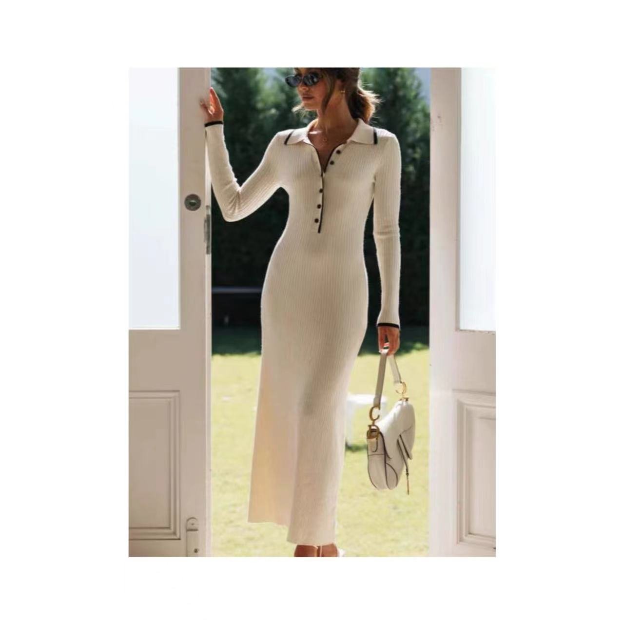 Fashion Casual Dress Women's V Neck Ribbed Knit Maxi Dress Sexy Bodycon Women's Dresses