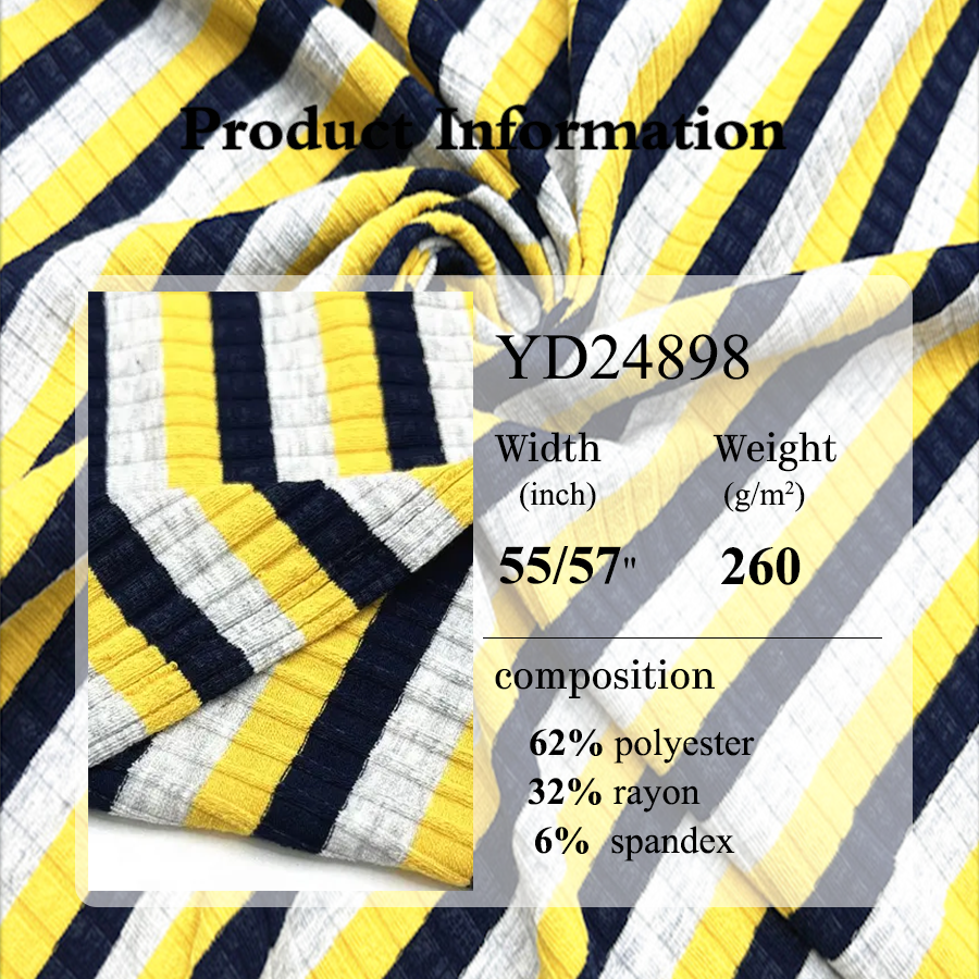 Factory Price 260Gsm 8x4 Wide Ribbed Stripe Fabric Polyester Spandex Rayon Fabric Yarn Dyed Rib Fabric For Garment
