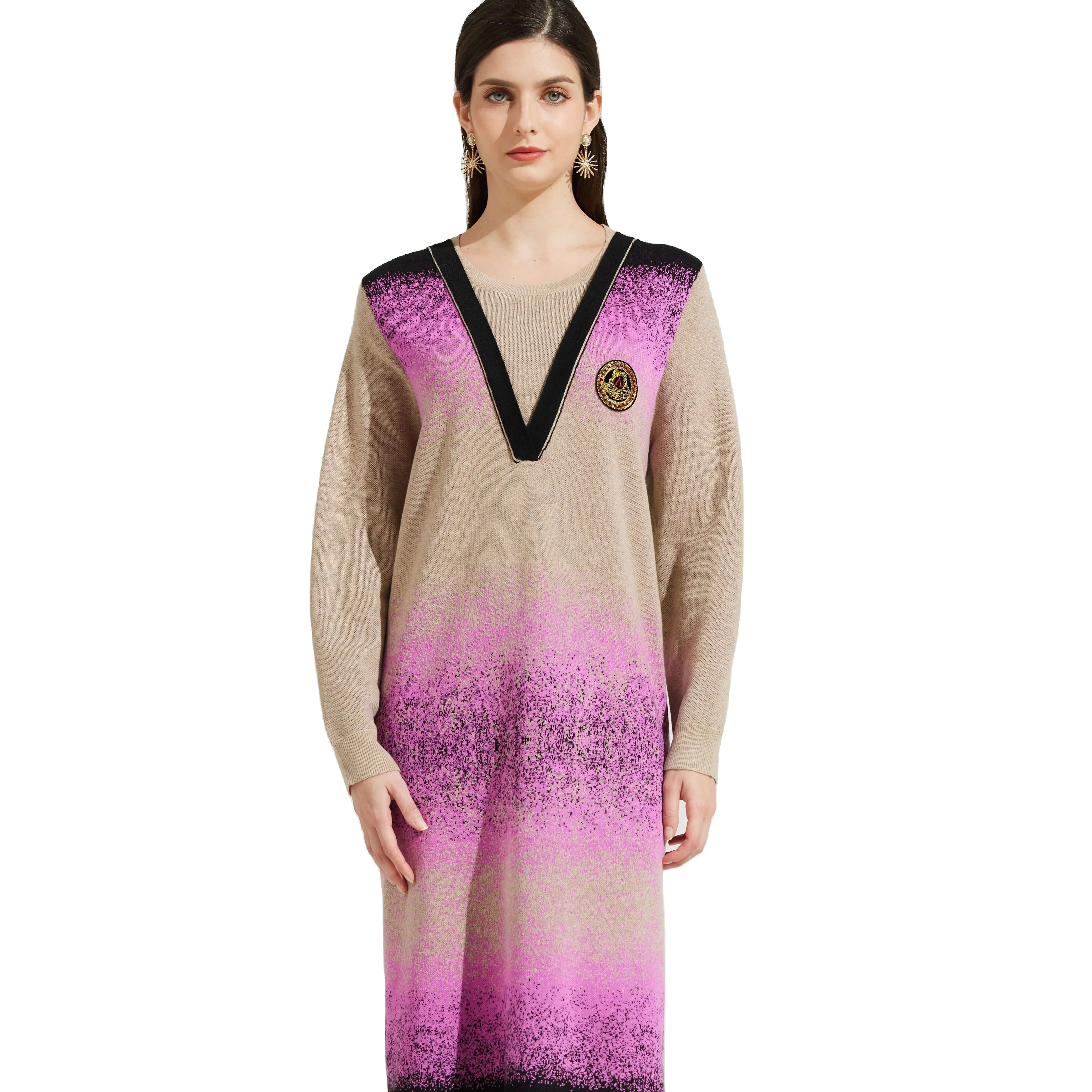 China Wholesale Embroidered Chunky Knit Sweater Dress Women'S Maxi In Cashmere Blend
