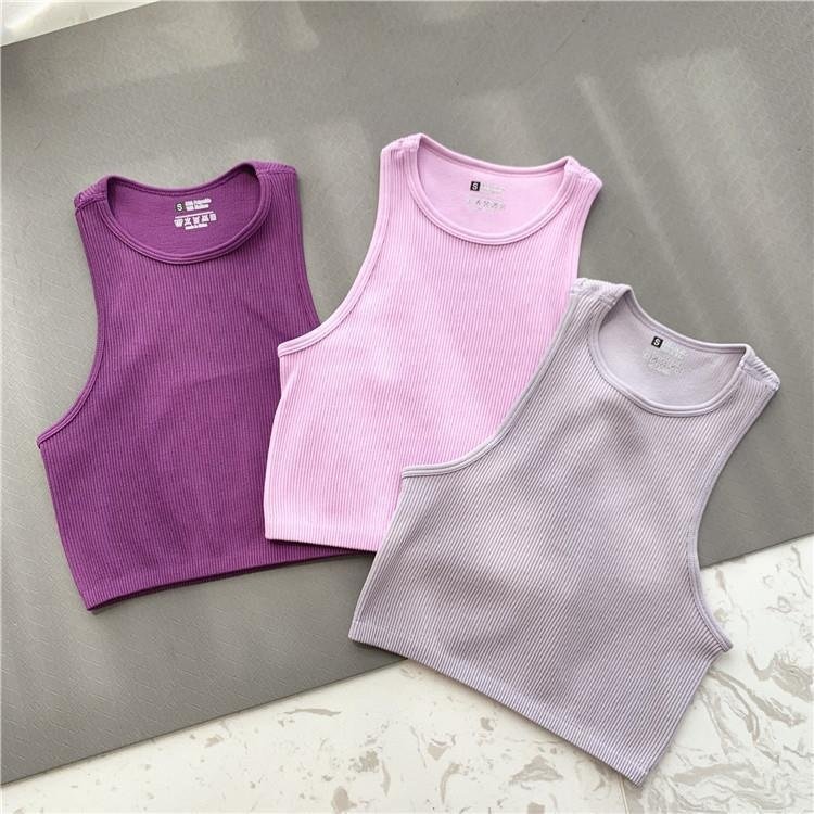 Mu;to Color Ladies Crop Top Women Summer Cropped Vest Rib Knit Soft Cotton Tank Top