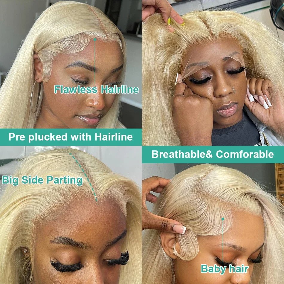 613 13X6 Hd Lace Blonde Highlights Frontal Wig For Women, Bob Honey Blonde 613 Hd Full Lace Front Wigs Human Hair
