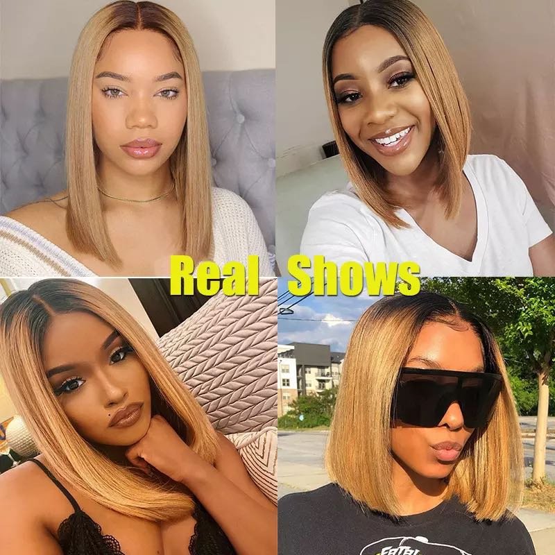 Ombre Straight Bob Wig With Baby Hair Honey Blonde Lace Front Wigs Human Hair 13*4 Short Human Hair Wigs Vendors