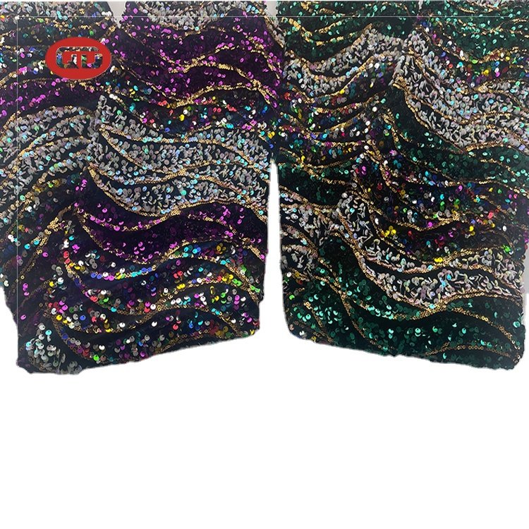 2023 china shaoxing factory manufacturer velvet wholesale sequin velvet fabric sequin lace fabric for women party dress