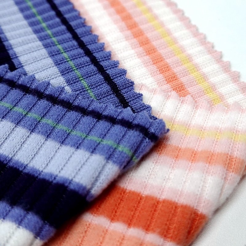 High quality ribbed stretch polyester rayon knitted yarn dye striped soft brushed 4*2 rib fabric for tops
