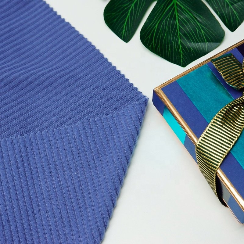 High quality ribbed stretch polyester rayon knitted yarn dye striped soft brushed 4*2 rib fabric for tops
