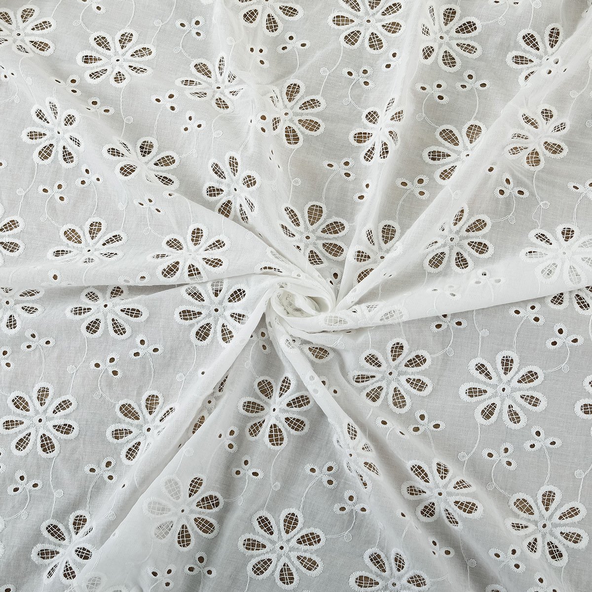 New Arrival Cotton Voile Heavy Embroidery Net White Pure Cotton Lace Water-Soluble Embroidery Lace Fabric for Swiss Voile Dress
