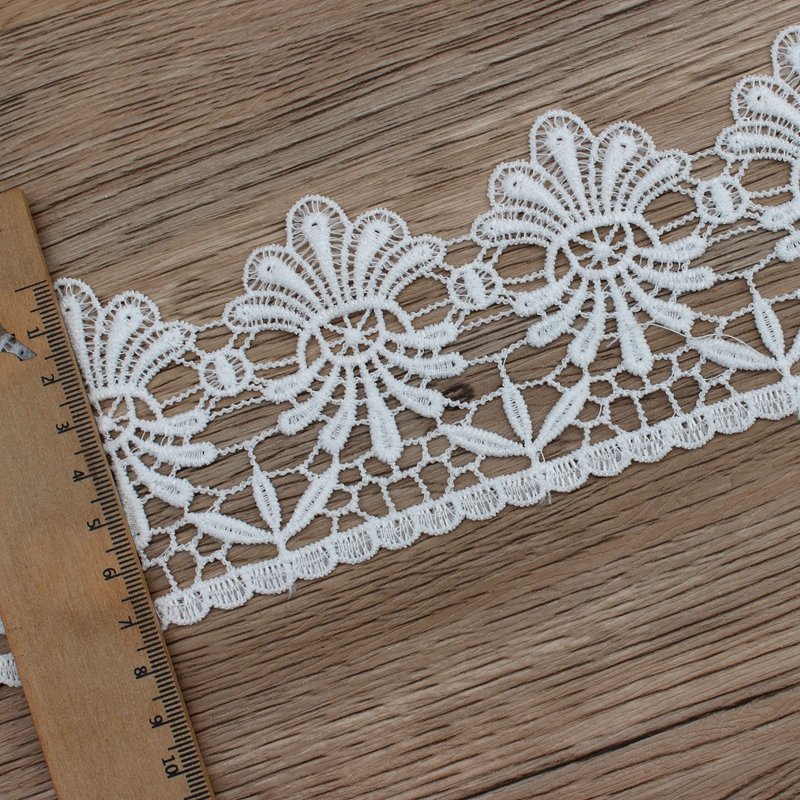 Zeal Luxury Delicate Cotton Ribbon Trim White with Black Hollow Lace Embroidery Water Soluble for Garment Dress Curtains DIY