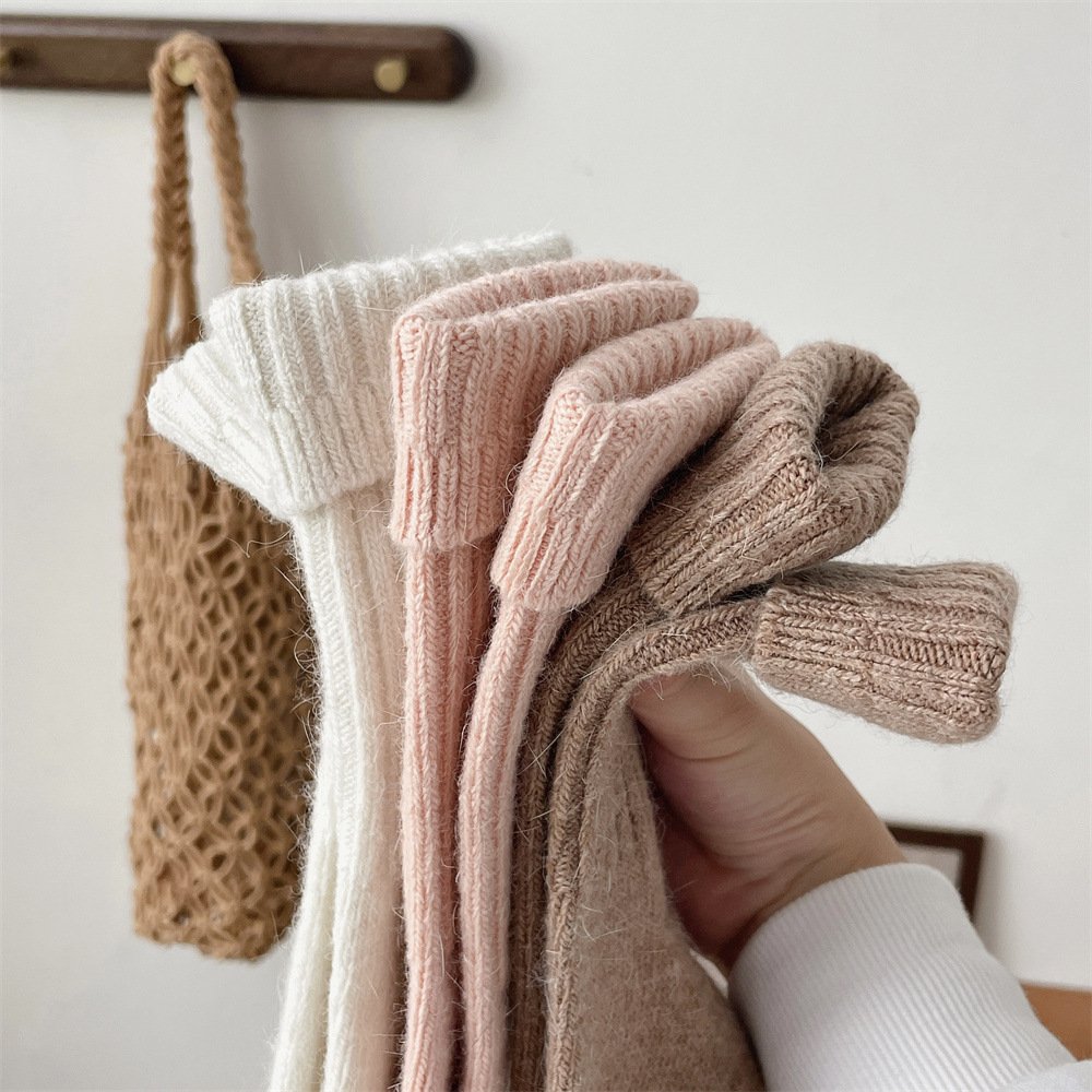 Custom women's stockings thick thermal autumn winter Solid color double needle crew slouch angora rabbit wool socks for woman
