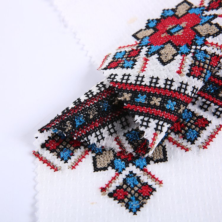 HA-13223H Style Dobby Multi-color Traditional Chinese Cotton Embroidered Fabric Embroidery Fabric Lace Customized Color