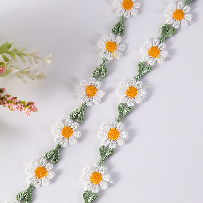 width 2 cm embroidery necklace Lace Trimming colorful Polyester flowers Lace ribbon for Butterfly Knot curtain dress