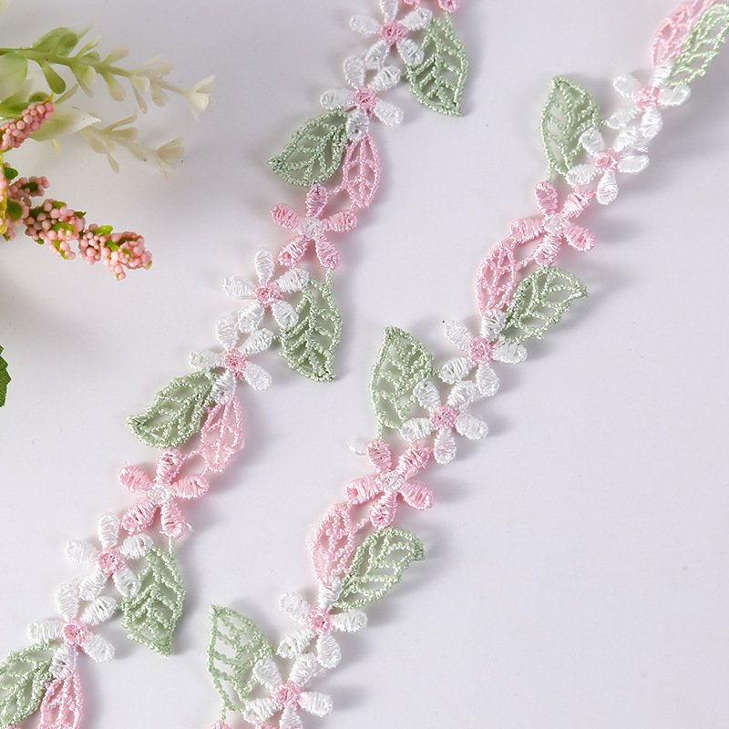 width 2 cm embroidery necklace Lace Trimming colorful Polyester flowers Lace ribbon for Butterfly Knot curtain dress
