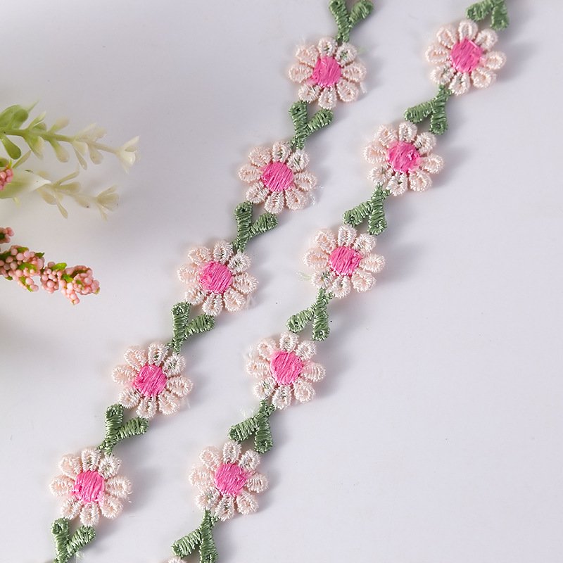 width 2 cm embroidery necklace Lace Trimming colorful Polyester flowers Lace ribbon for Butterfly Knot curtain dress