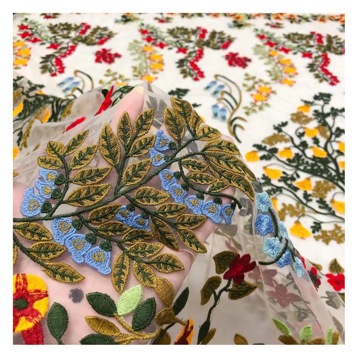 Newest mesh tulle multi-color embroidery fabric for big brand fashion ladies garment factory wholesale new development lace