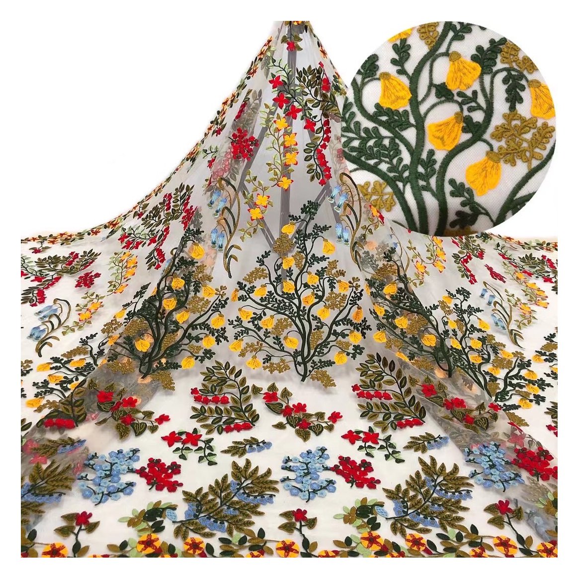 Newest mesh tulle multi-color embroidery fabric for big brand fashion ladies garment factory wholesale new development lace