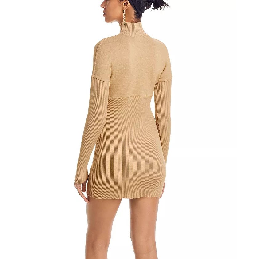 Fashionable New Design Custom Casual Elegant Bodycon Stand collar Long Sleeves Ribbed Knit Dress