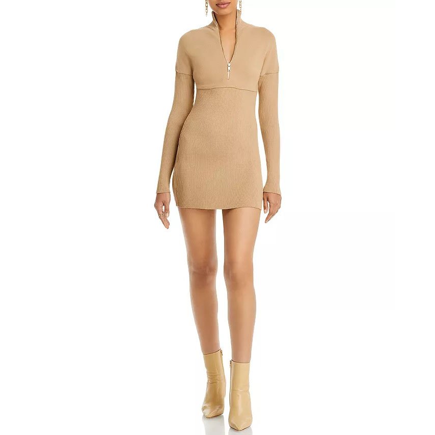 Fashionable New Design Custom Casual Elegant Bodycon Stand collar Long Sleeves Ribbed Knit Dress