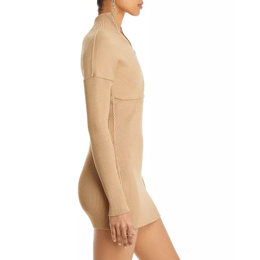 Fashionable New Design Custom Casual Elegant Bodycon Stand collar Long Sleeves Ribbed Knit Dress