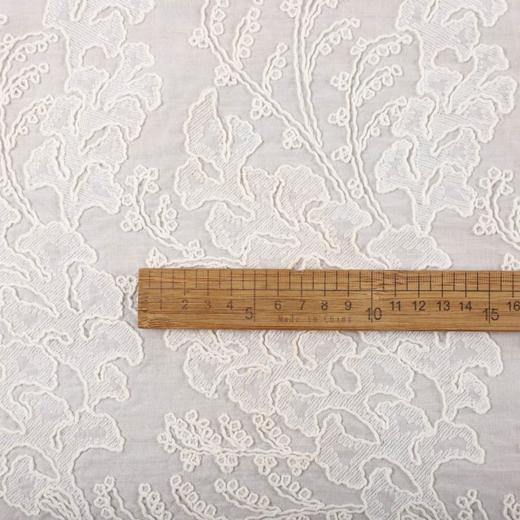 Three dimensional rope embroidered cotton fabric embroidered fabric 130cm width swiss lace cotton embroidery fabric for party