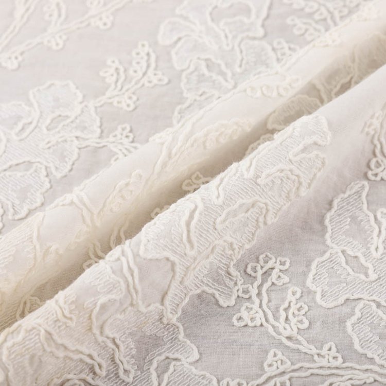 Three dimensional rope embroidered cotton fabric embroidered fabric 130cm width swiss lace cotton embroidery fabric for party