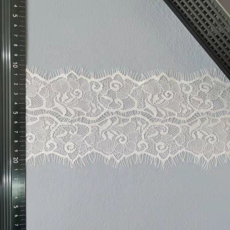 ZJ025 Factory Price Wide 11cm White Nylon Eyelash Lace Trim Elasticated Lace Nylon 100% Elastic Lace for Clothing