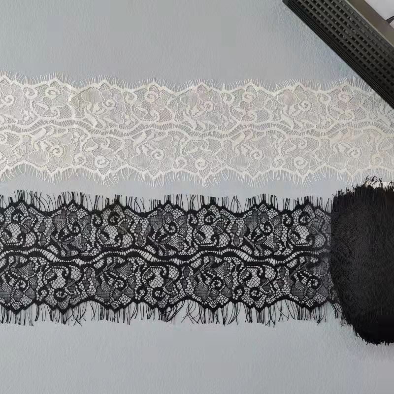 ZJ025 Factory Price Wide 11cm White Nylon Eyelash Lace Trim Elasticated Lace Nylon 100% Elastic Lace for Clothing