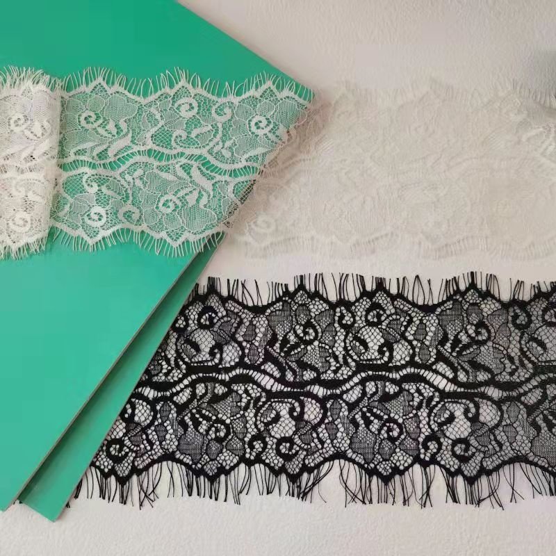 ZJ025 Factory Price Wide 11cm White Nylon Eyelash Lace Trim Elasticated Lace Nylon 100% Elastic Lace for Clothing