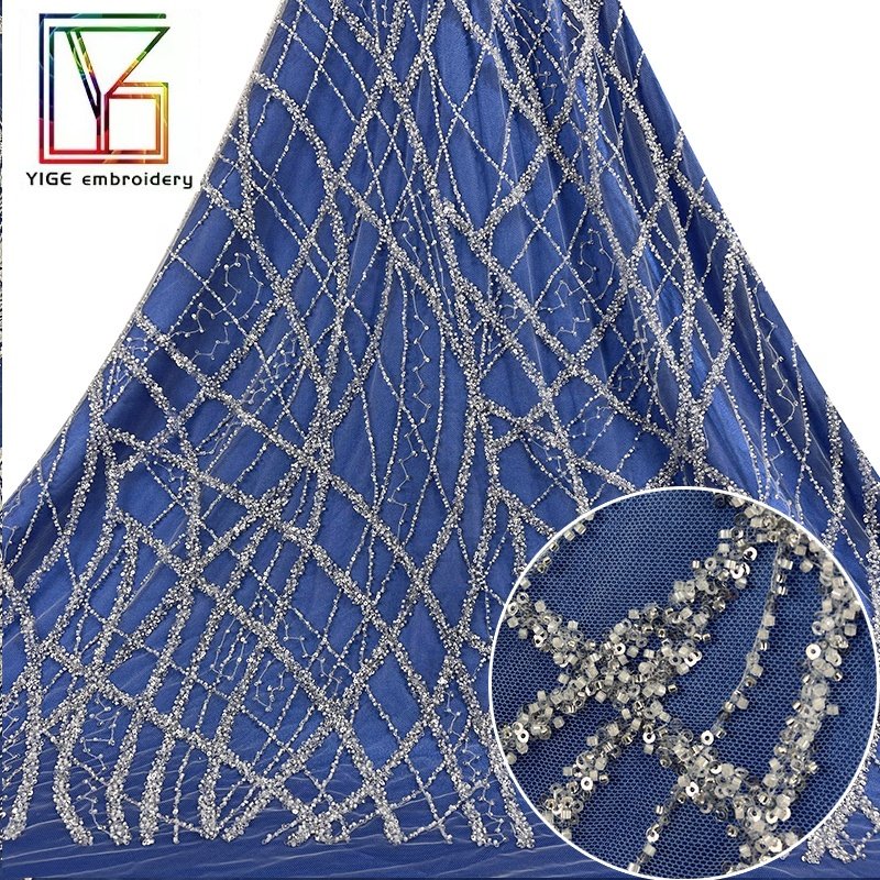new design glitter heavy beads sequins luxury fabric bridal High Quality weddings dress White mesh embroidery lace fabric