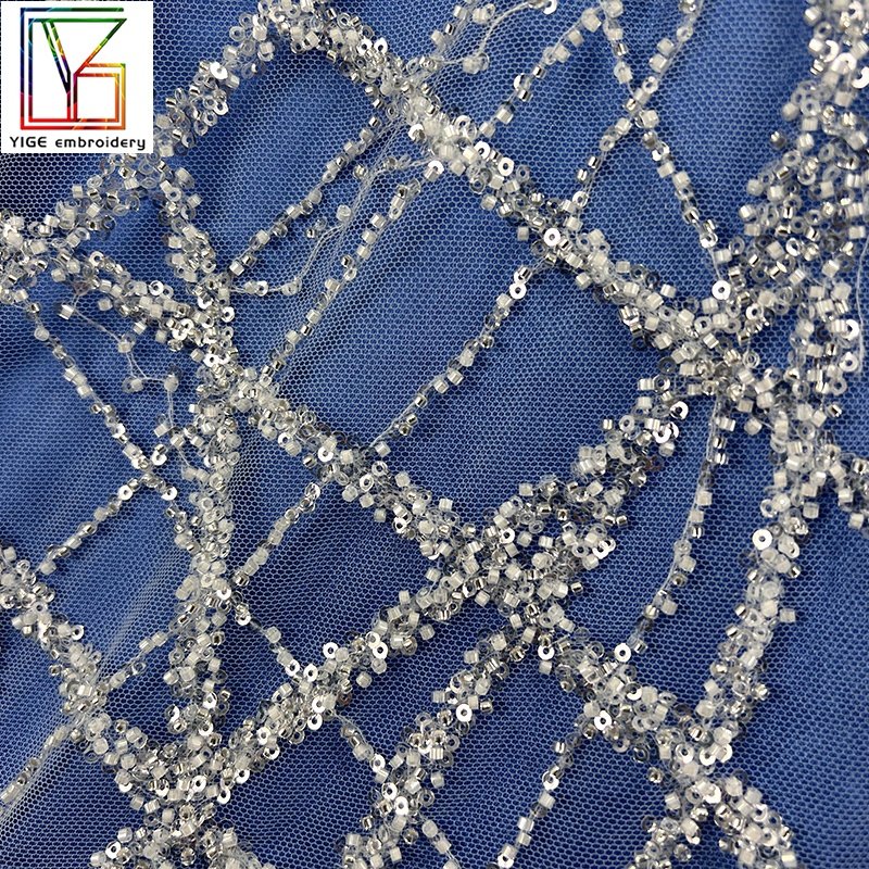 new design glitter heavy beads sequins luxury fabric bridal High Quality weddings dress White mesh embroidery lace fabric