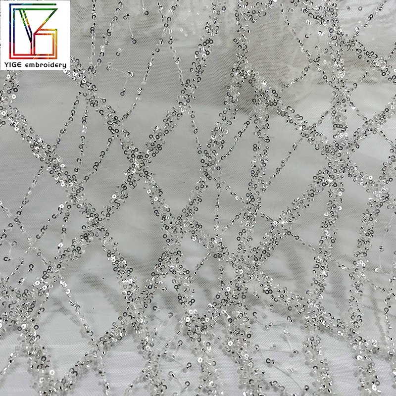 new design glitter heavy beads sequins luxury fabric bridal High Quality weddings dress White mesh embroidery lace fabric