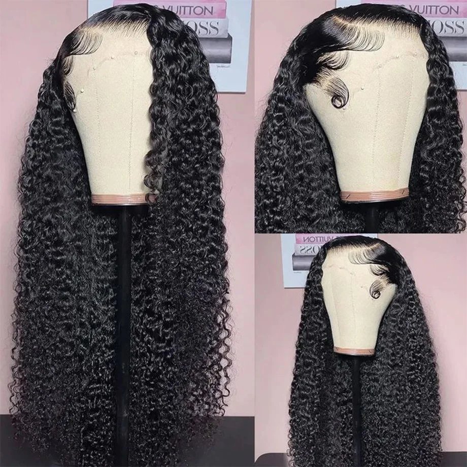 Wholesale Swiss Lace 180% Pre Plucked Afro Kinky Curly Wig Glueless Raw Virgin Indian Human Hair Wear And Go Lace Frontal Wigs