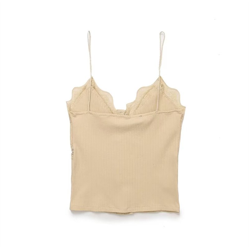 ZATRHMBM Summer Women's Single Breasted Lace Threaded T-Shirt Camisole Top 2024 New Sleeveless Knit Vest Top Elegant Women's Top