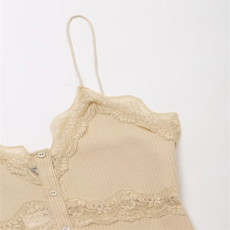 ZATRHMBM Summer Women's Single Breasted Lace Threaded T-Shirt Camisole Top 2024 New Sleeveless Knit Vest Top Elegant Women's Top