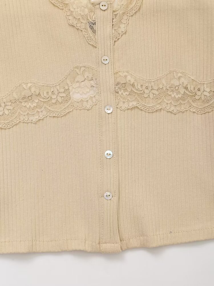 ZATRHMBM Summer Women's Single Breasted Lace Threaded T-Shirt Camisole Top 2024 New Sleeveless Knit Vest Top Elegant Women's Top
