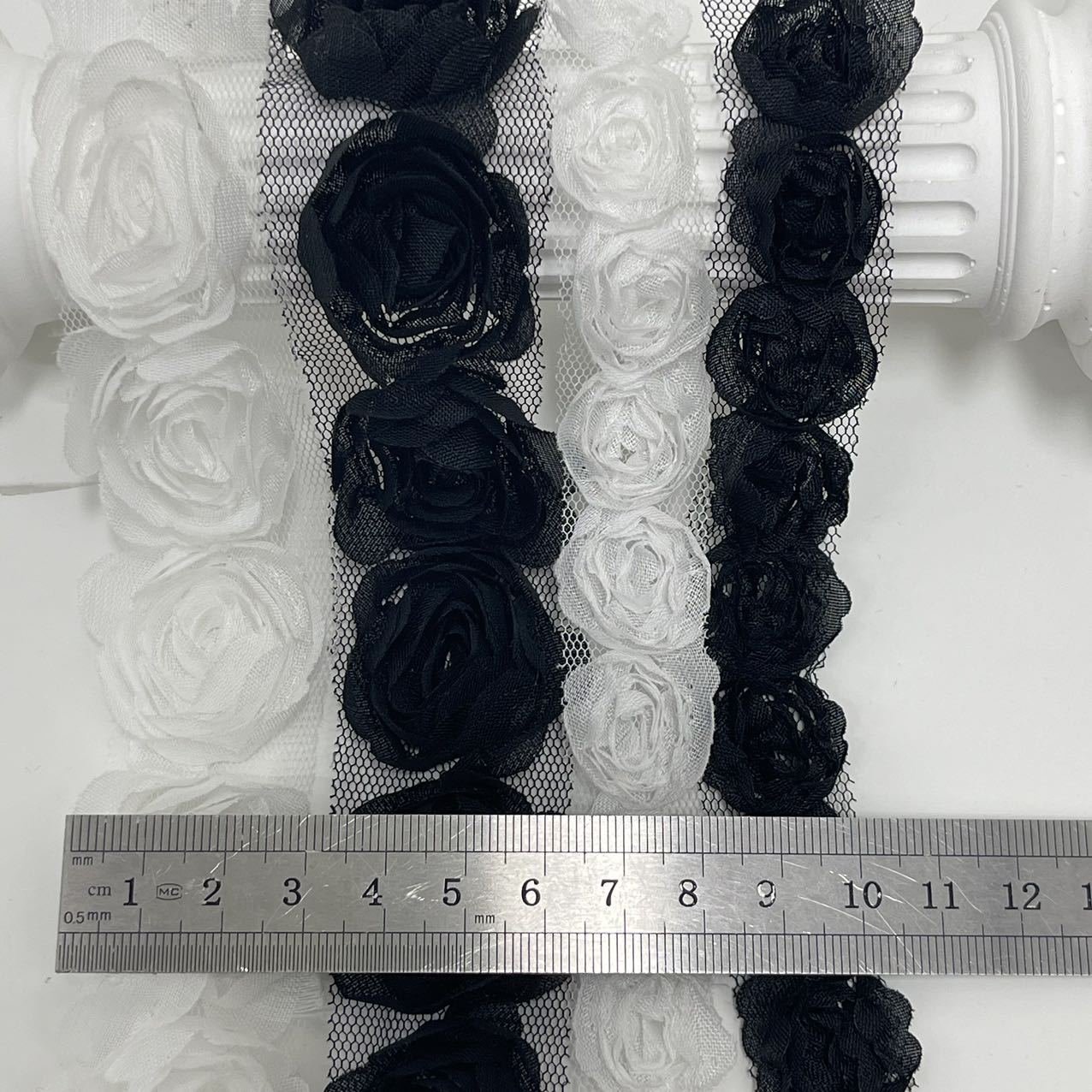 width 3 cm 2 cm black white chiffon frills ribbon flowers embroidery tulle lace trim For children skirt women's dress