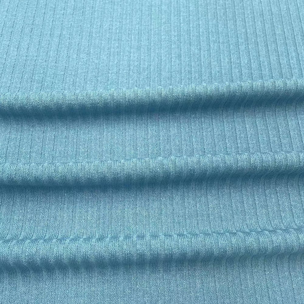 208GSM Custom Fashion Uniqlo Women Fabrics and Textiles TR Stretch Fabric Knit 5*3 Rib Fabric for Clothing
