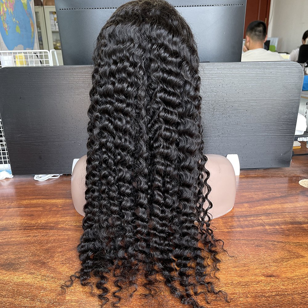 Pre-Plucked 30'' long brazilian deep wave wig lace front, HD Transparent Swiss Full Lace 360 lace frontal wig for black women