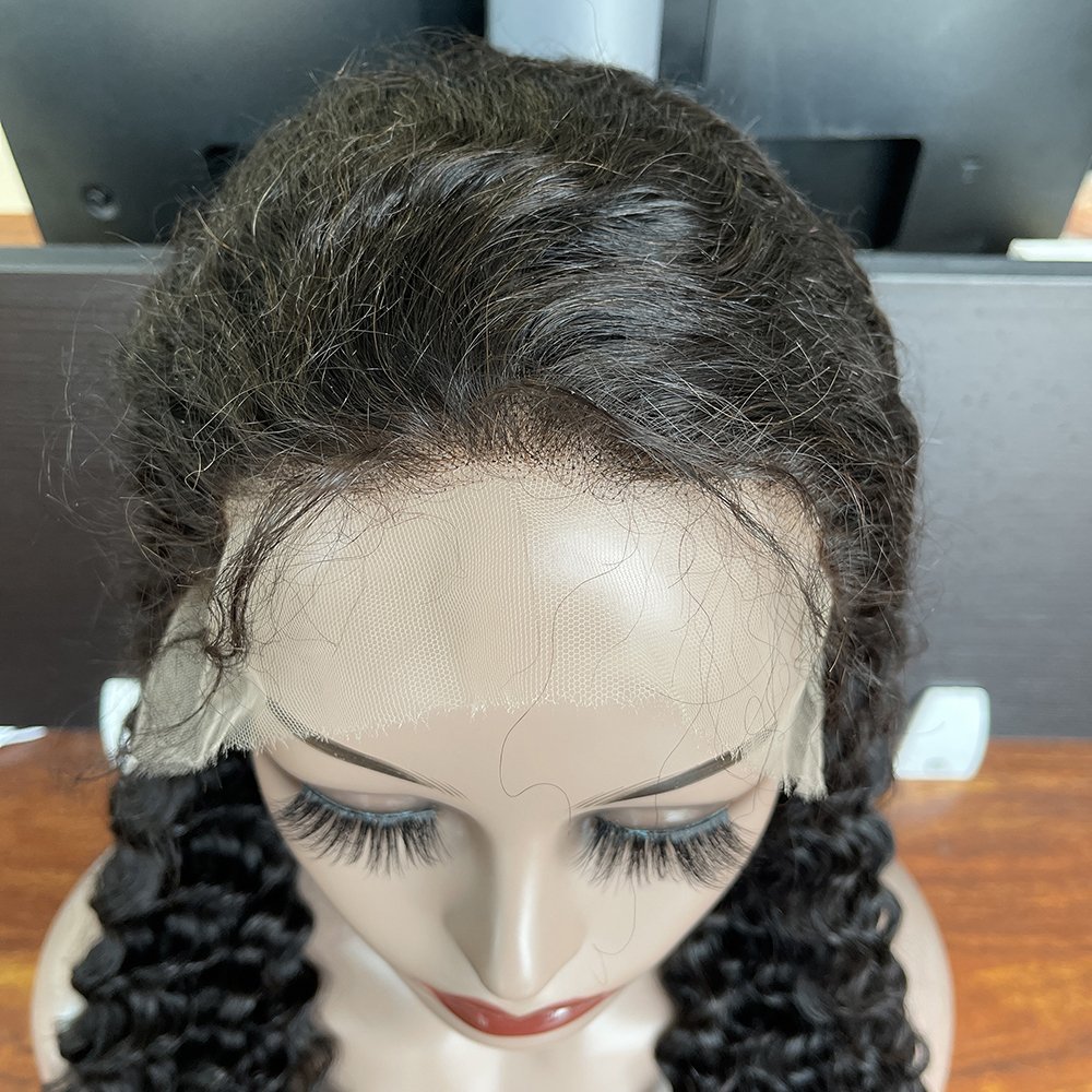Pre-Plucked 30'' long brazilian deep wave wig lace front, HD Transparent Swiss Full Lace 360 lace frontal wig for black women