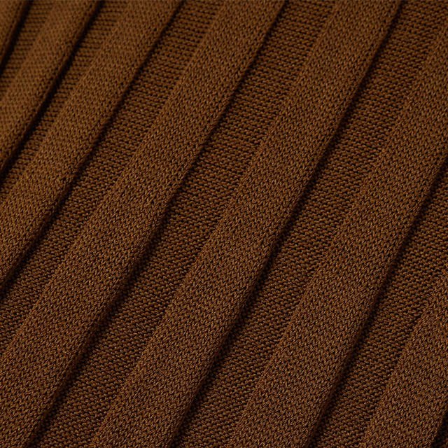 Knitwear Mufacturers Custom Logo Brown Rib Knit Turtleneck Maxi Dress Winter Pleated dress Sweater Dress Women
