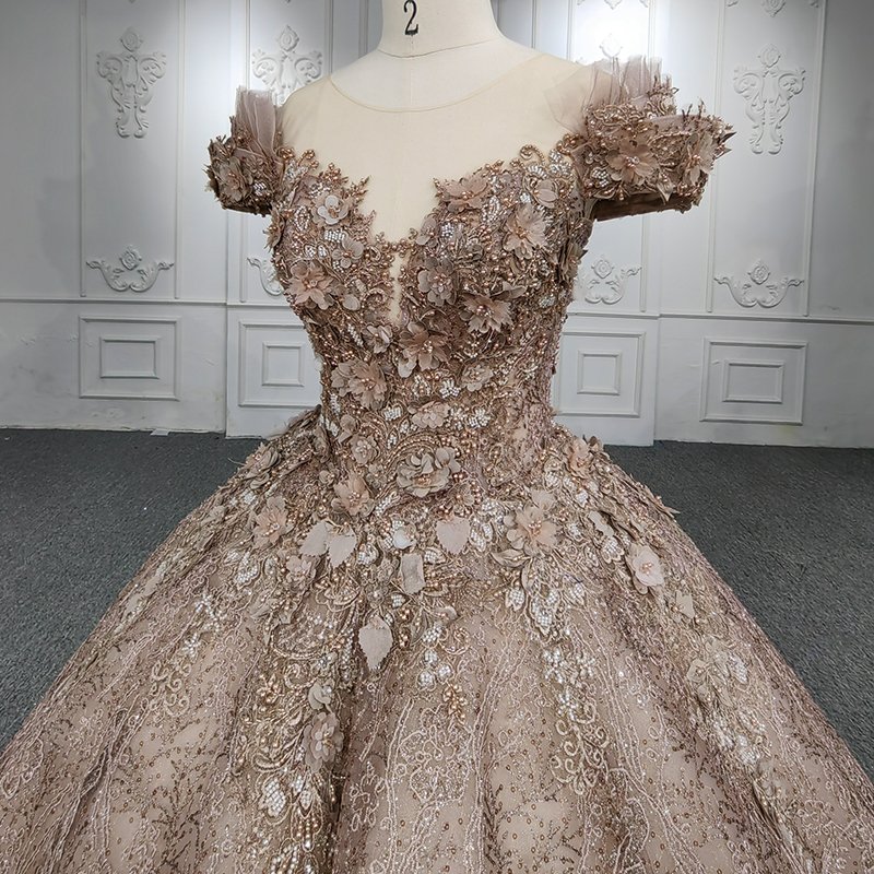 Jancember DY9954 Flower Short Sleeve Sweetheart Lace Up Ball Gown Evening Dresses