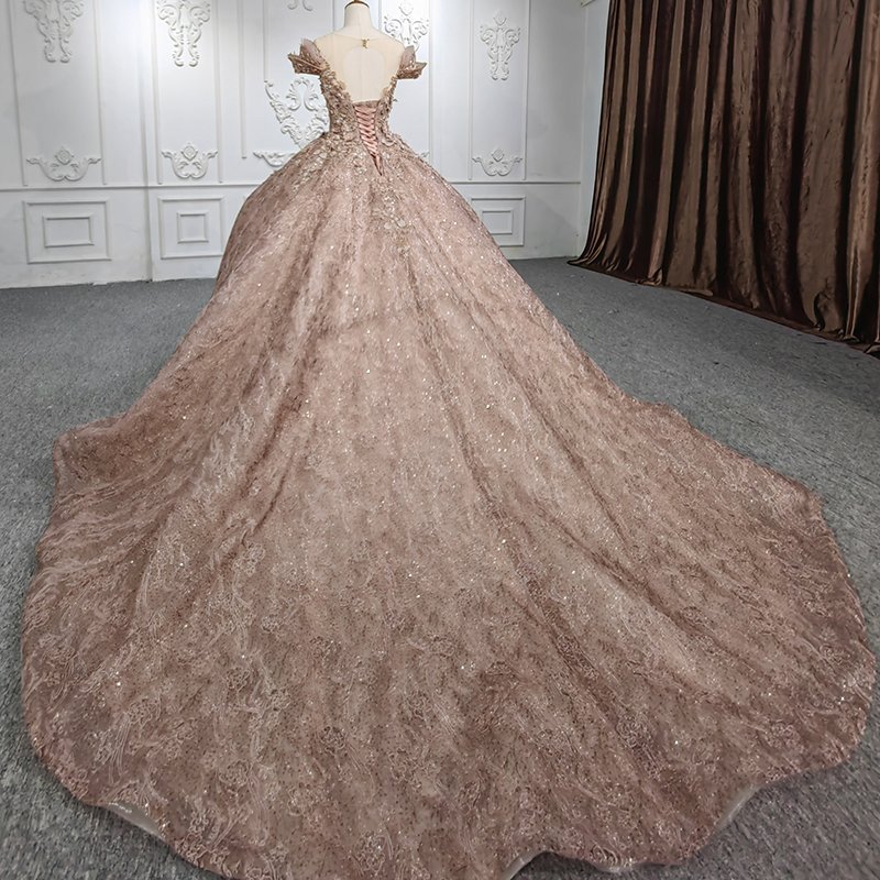 Jancember DY9954 Flower Short Sleeve Sweetheart Lace Up Ball Gown Evening Dresses
