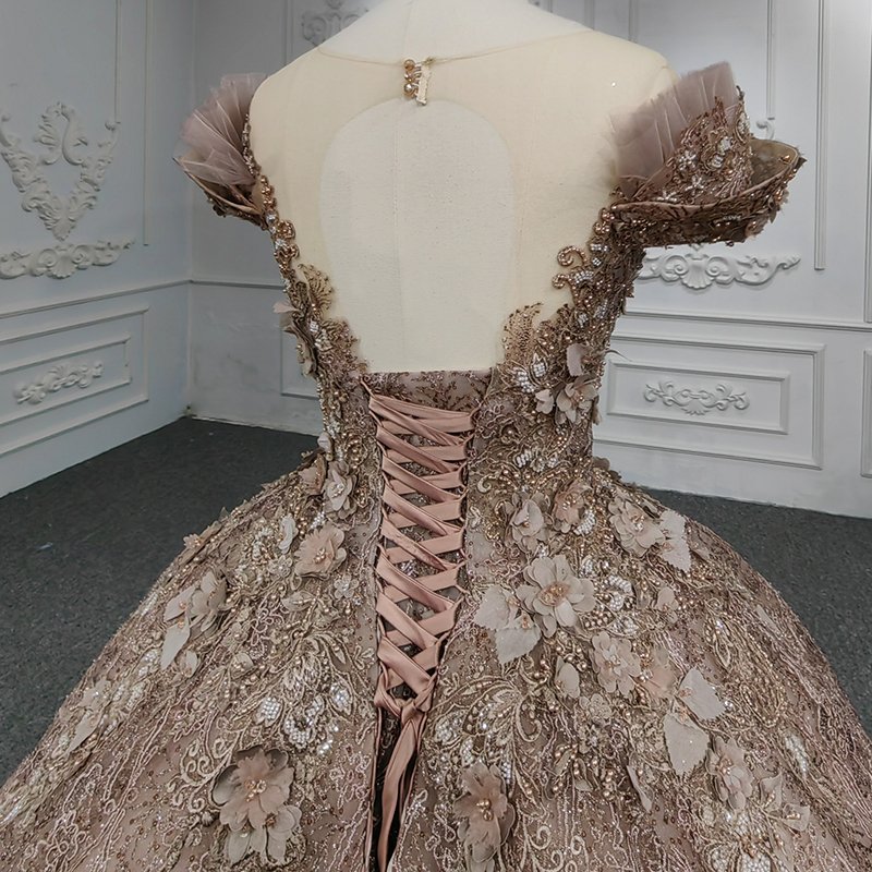 Jancember DY9954 Flower Short Sleeve Sweetheart Lace Up Ball Gown Evening Dresses