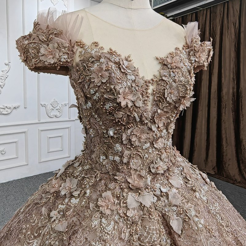 Jancember DY9954 Flower Short Sleeve Sweetheart Lace Up Ball Gown Evening Dresses