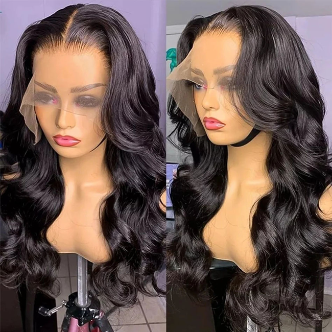 Double Drawn 13x4 Lace Wigs Virgin Brazilian Human Hair Lace Front Wigs 150% 180% Density Transparent Hd Lace Color Wigs