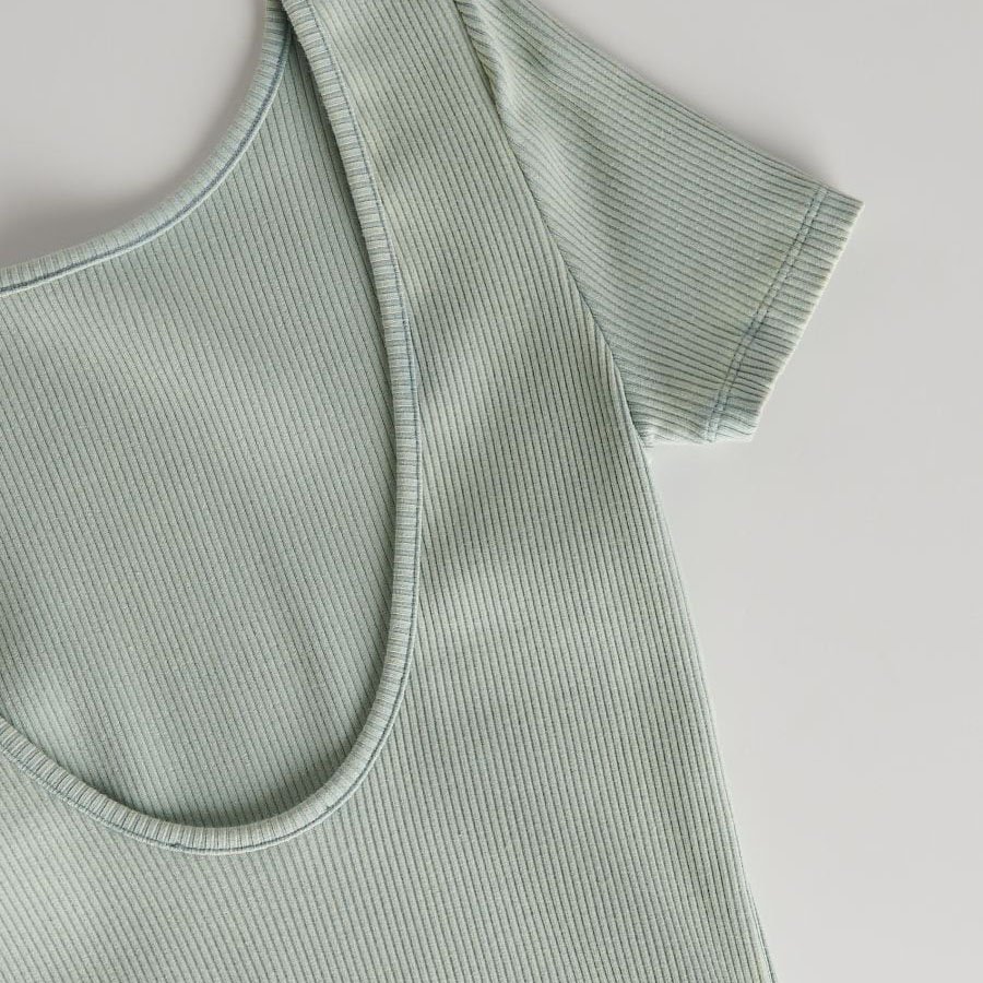 high quality Custom solid slim fit Rib knit deep back Tee For Women