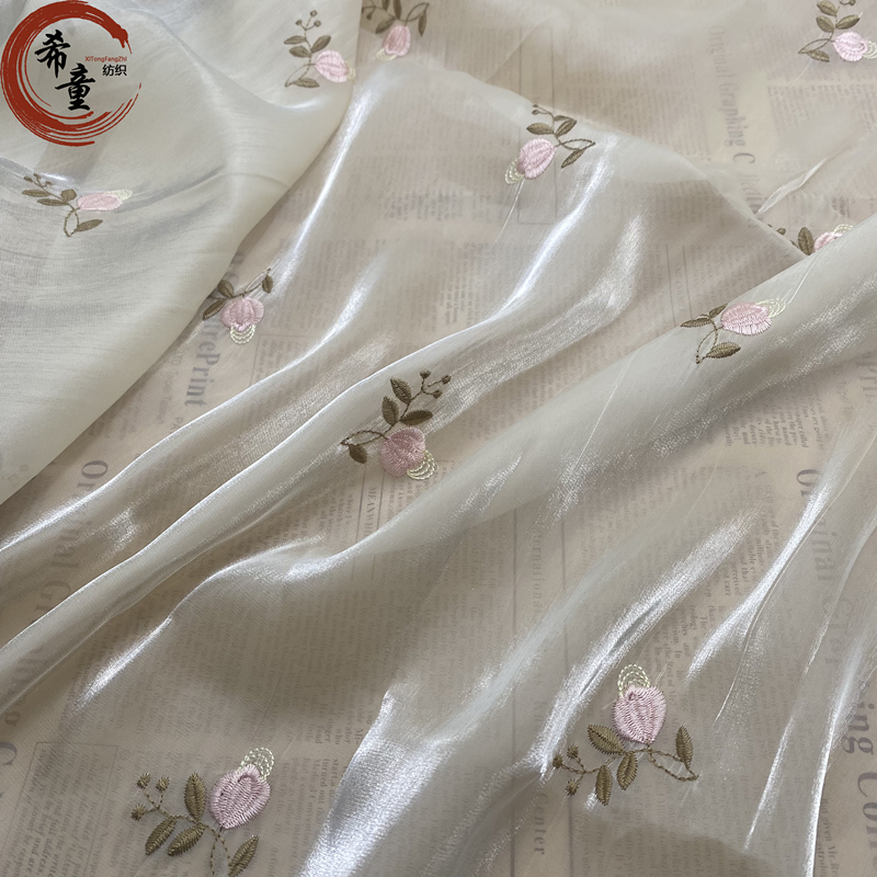Embroidery bright glitter transparent lightweight metallic organza on fabric for wedding dress or boutique fashion fabric