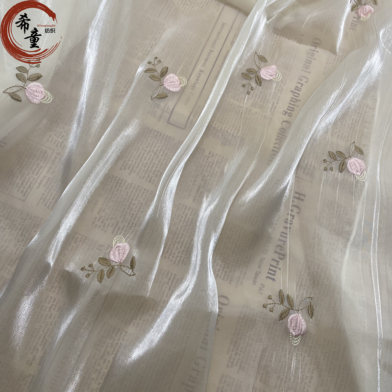 Embroidery bright glitter transparent lightweight metallic organza on fabric for wedding dress or boutique fashion fabric